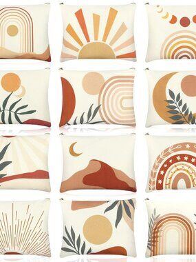 12 Pcs Boho Makeup Bags Bulk Rainbow Sunshine Moonlight Cosmetic Bag Canvas Cute